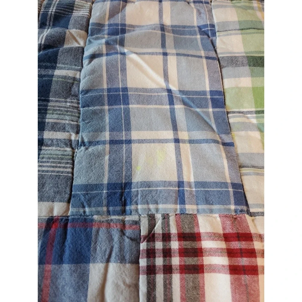 Pottery Barn Teens Quilted Madras Patchwork 2 Shams Blue Red Green *flaw*‎